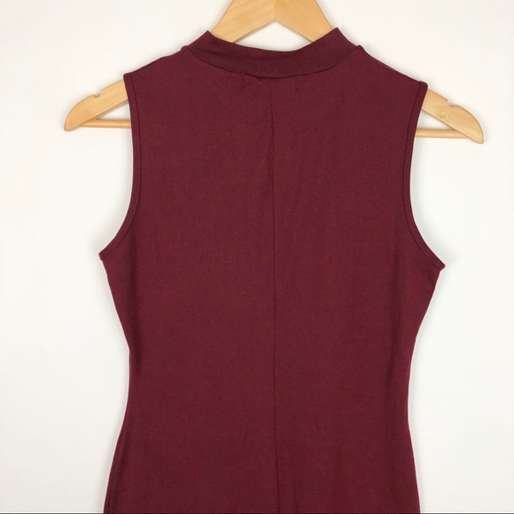 Say What? Body Con Rhinestone Maroon Sleeveless Mock-neck Dress - Picture 5 of 12